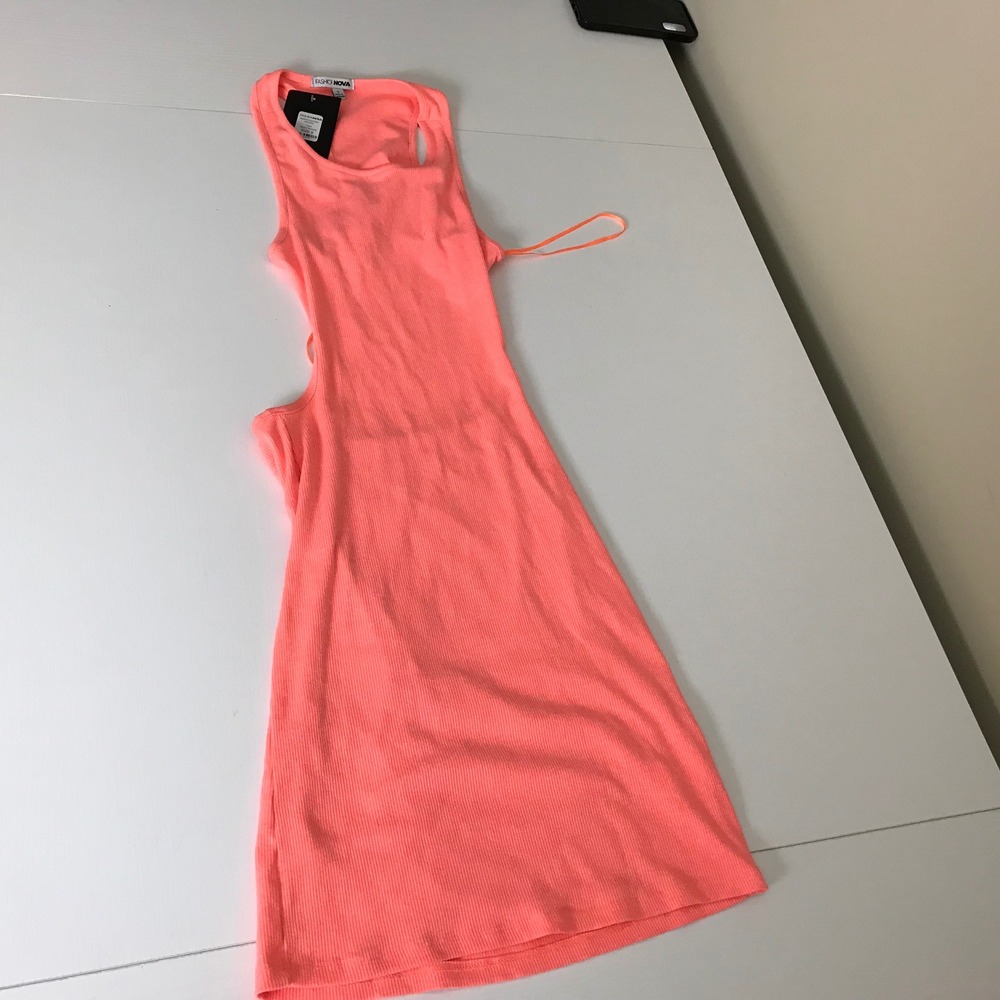 Fashion Nova Women's Bodycon Madeline Neon Orange Open Back Mini Dress Size S S